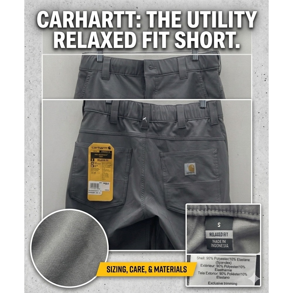 Carhartt Force Sun Defender Relaxed Fit Utility Shorts Grey BS6264-M Mens Small